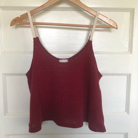 Audrey Burgundy Pointelle Knit Cropped Cami Tank Top Medium Y2K Festival - Picture 1 of 6